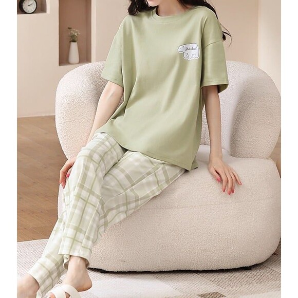 100% Cotton Women’s Pajama Set 2Pcs Short Sleeve Pullover Top Sleepwear Loungewe - Picture 7 of 10